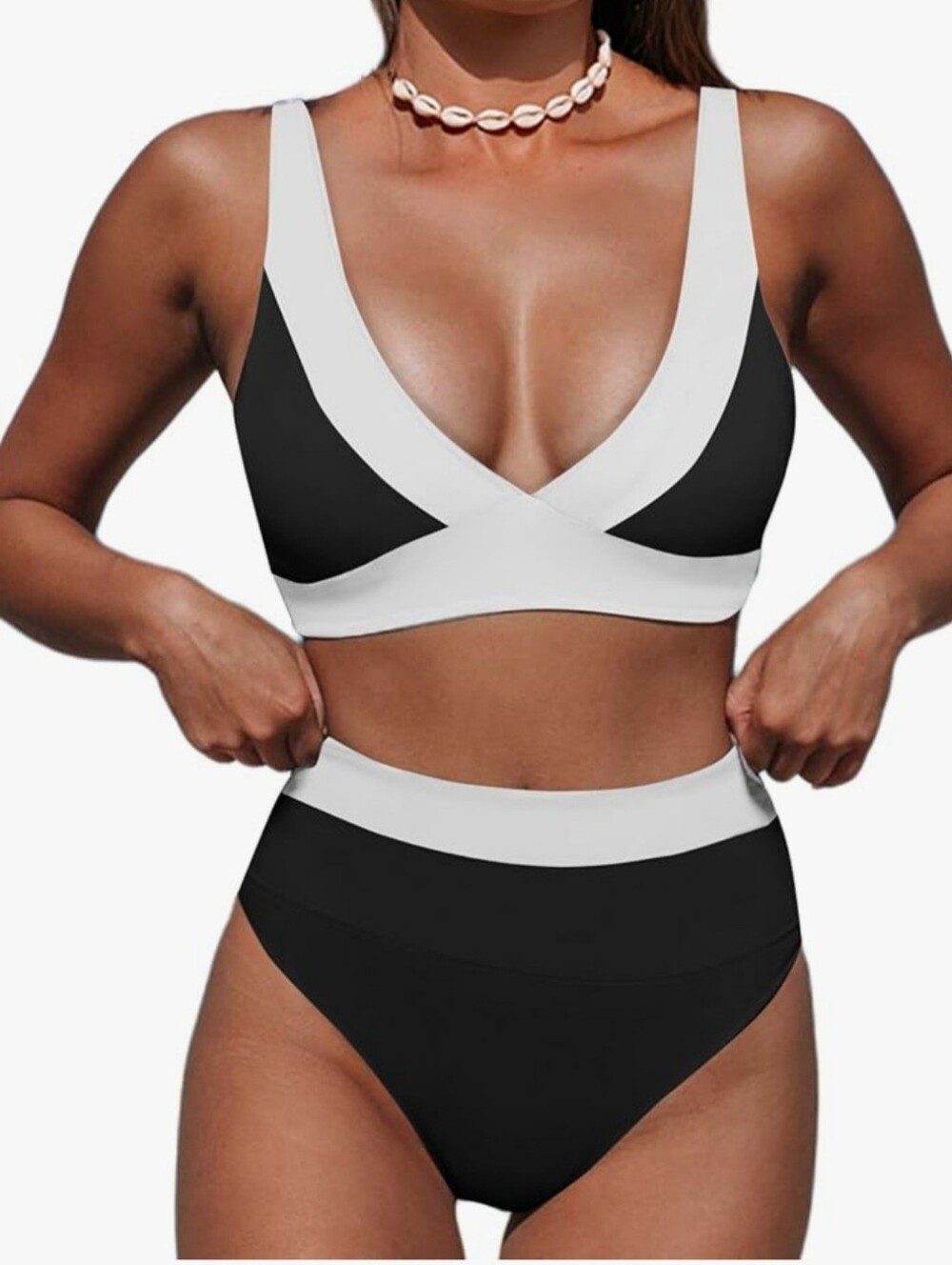 Hilinker. Colorblock High-Waist Bikini Set - Black & White. Large. NWT.